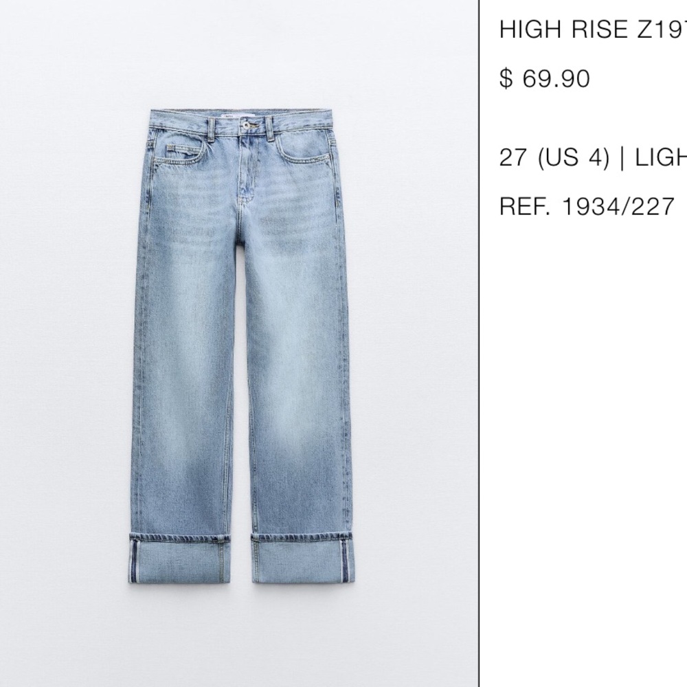 NWT Zara high rise straight leg jean.  Size 4. Still full price on Zara